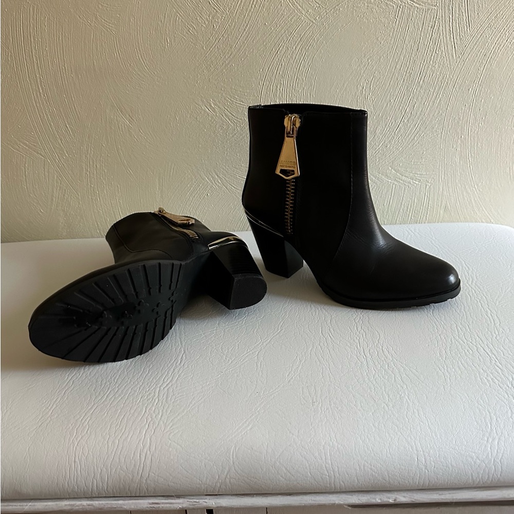 Aimee Kestenberg Black Ankle Boots with Gold Zipper